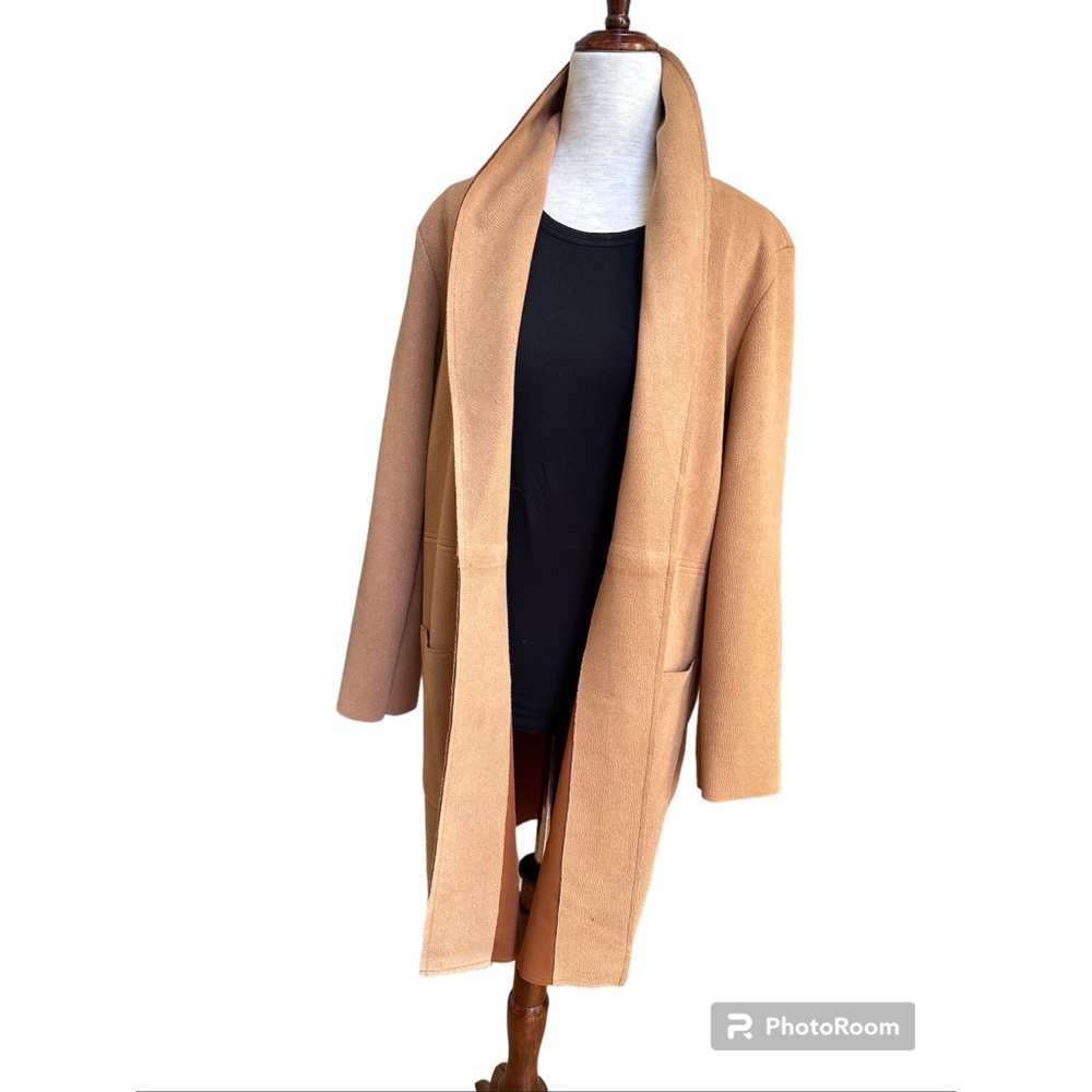 Zara Faux Suede Camel Longline Open Coat, S - Picture 10 of 16